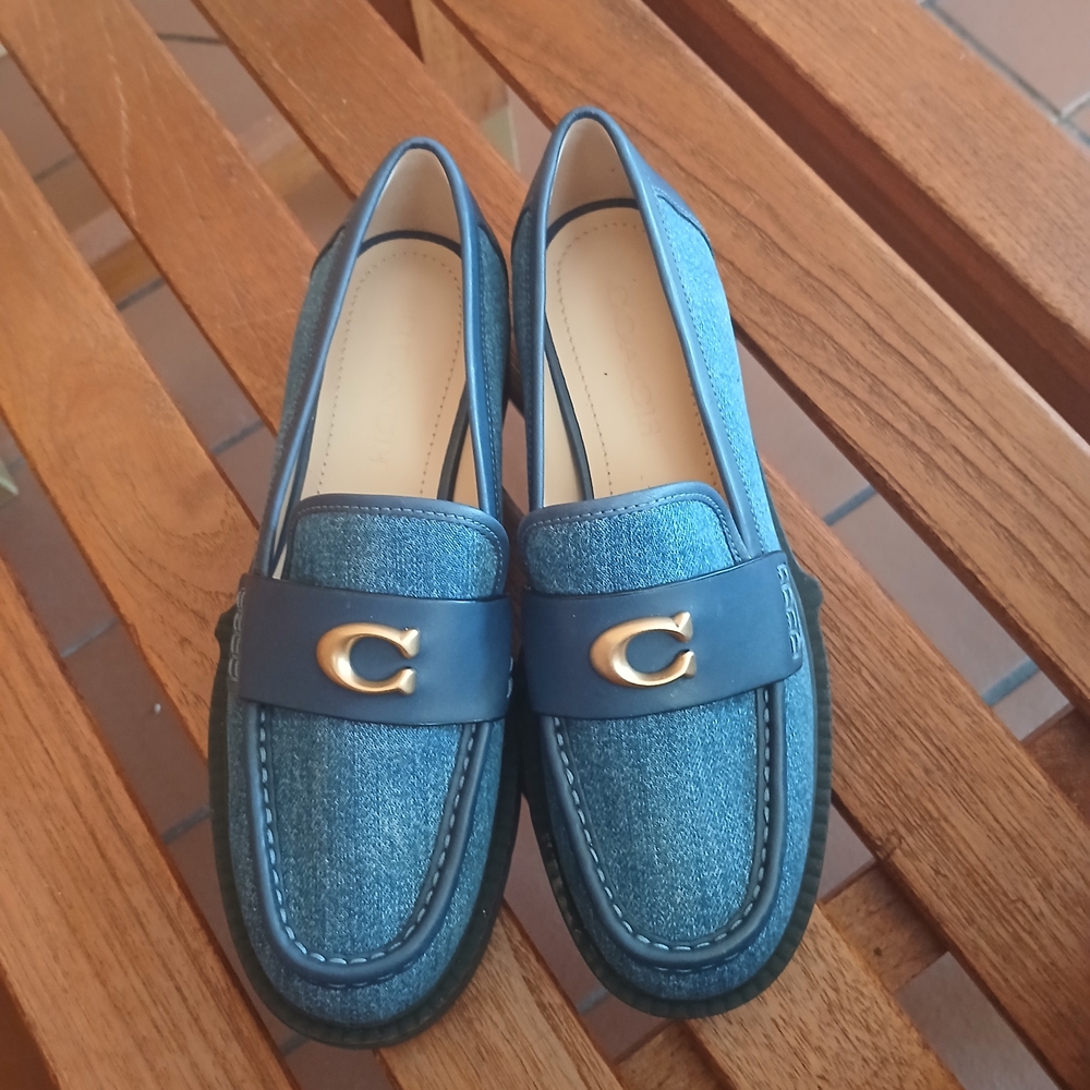 Coach Denim Blue Loafers with Gold Detail